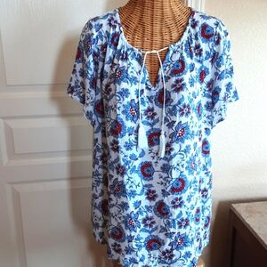 Lane Bryant Short Sleeve Vee Neck Peasant Blouse